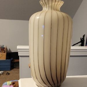 Vintage Uranium Striped Cream Glass Vase